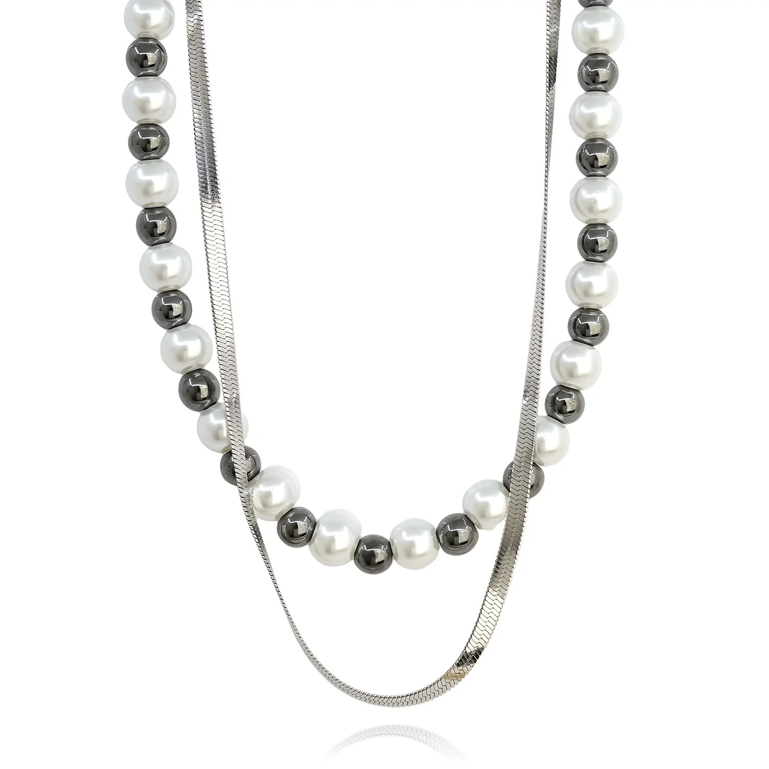 Φωτογραφία προϊόντος: LAVORE Hematite & Pearl Snake Chain Necklace