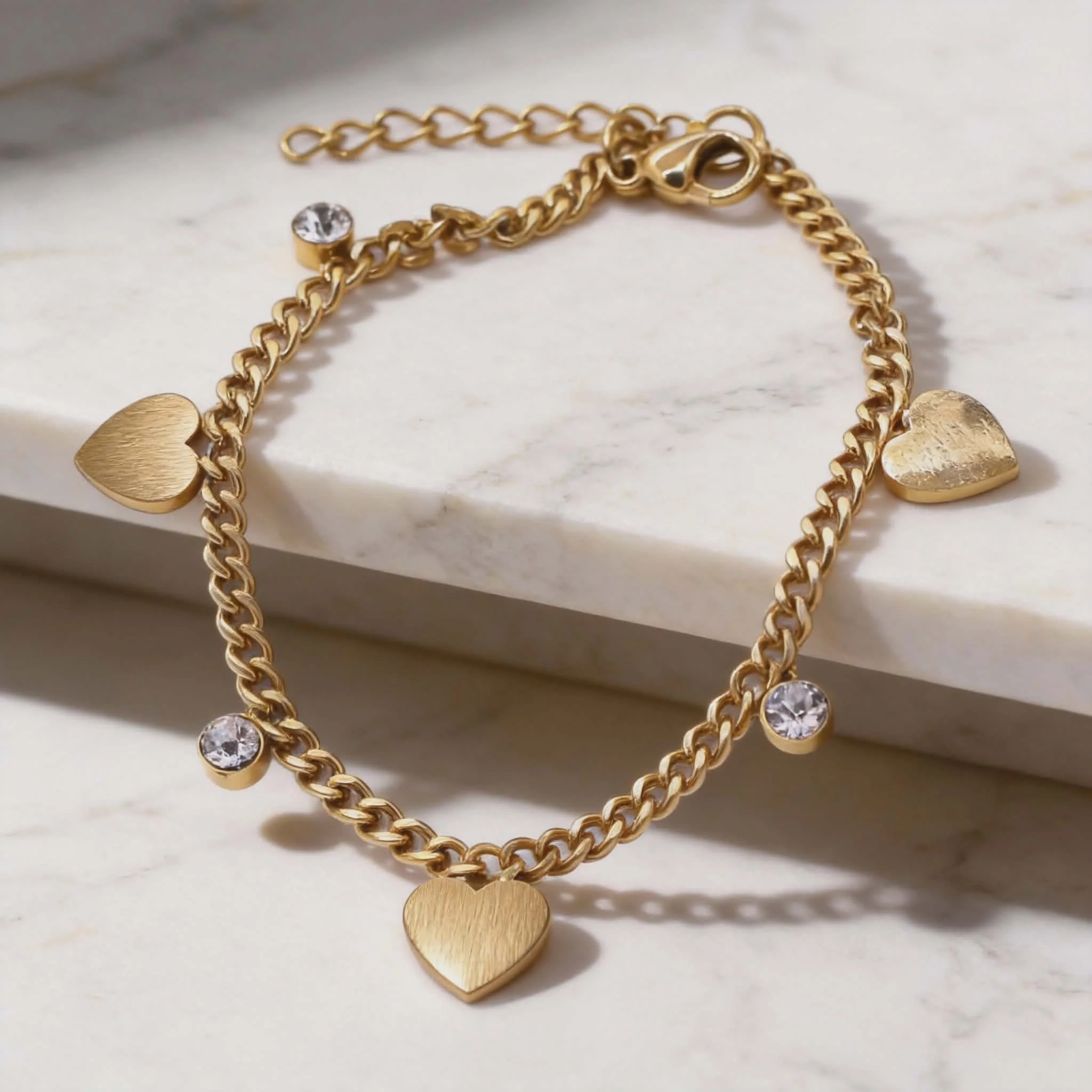 Φωτογραφία προϊόντος: LAVORE Gold Heart Charm Bracelet with Zircon Stones