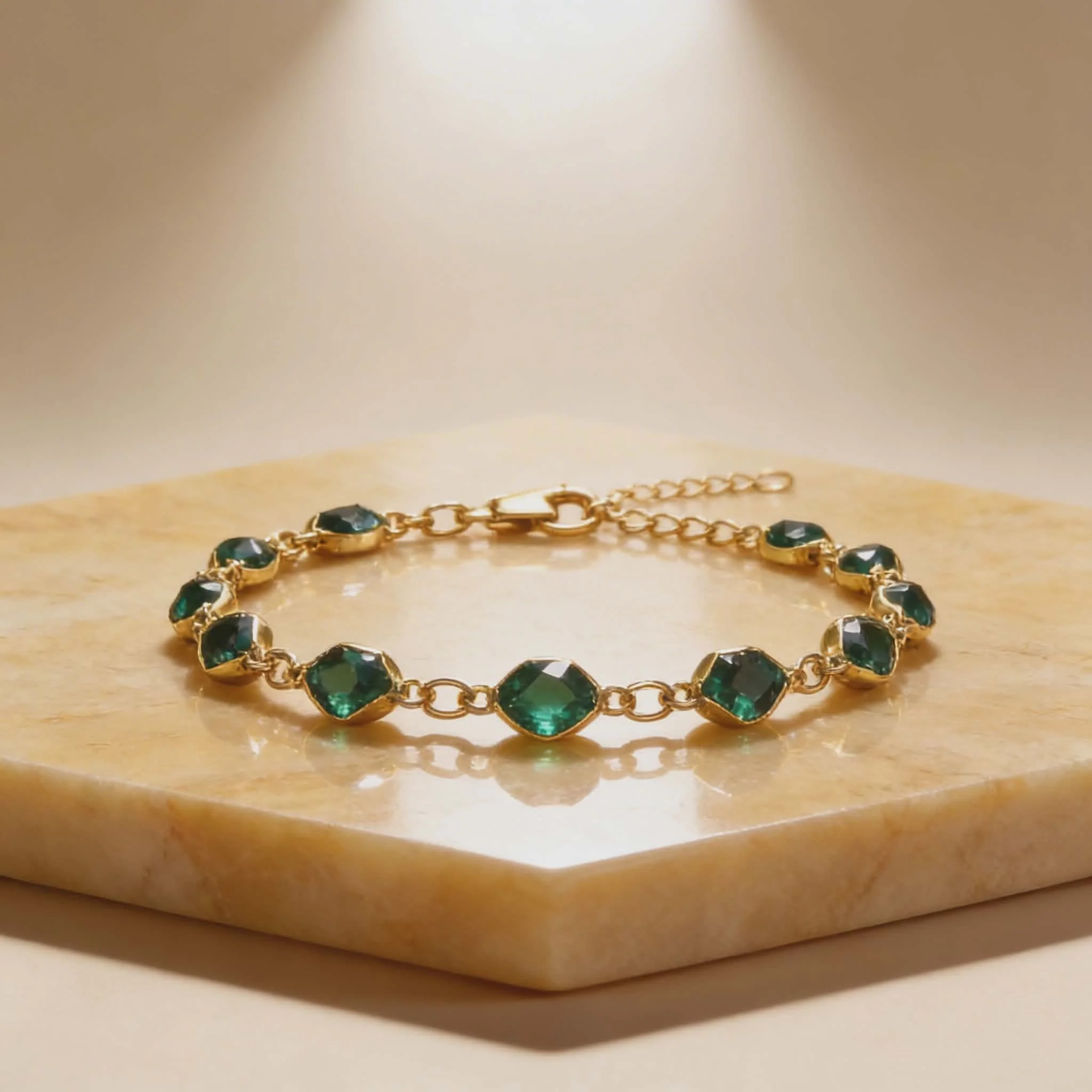 Φωτογραφία προϊόντος: LAVORE Gold Bracelet with Green Crystal Stones