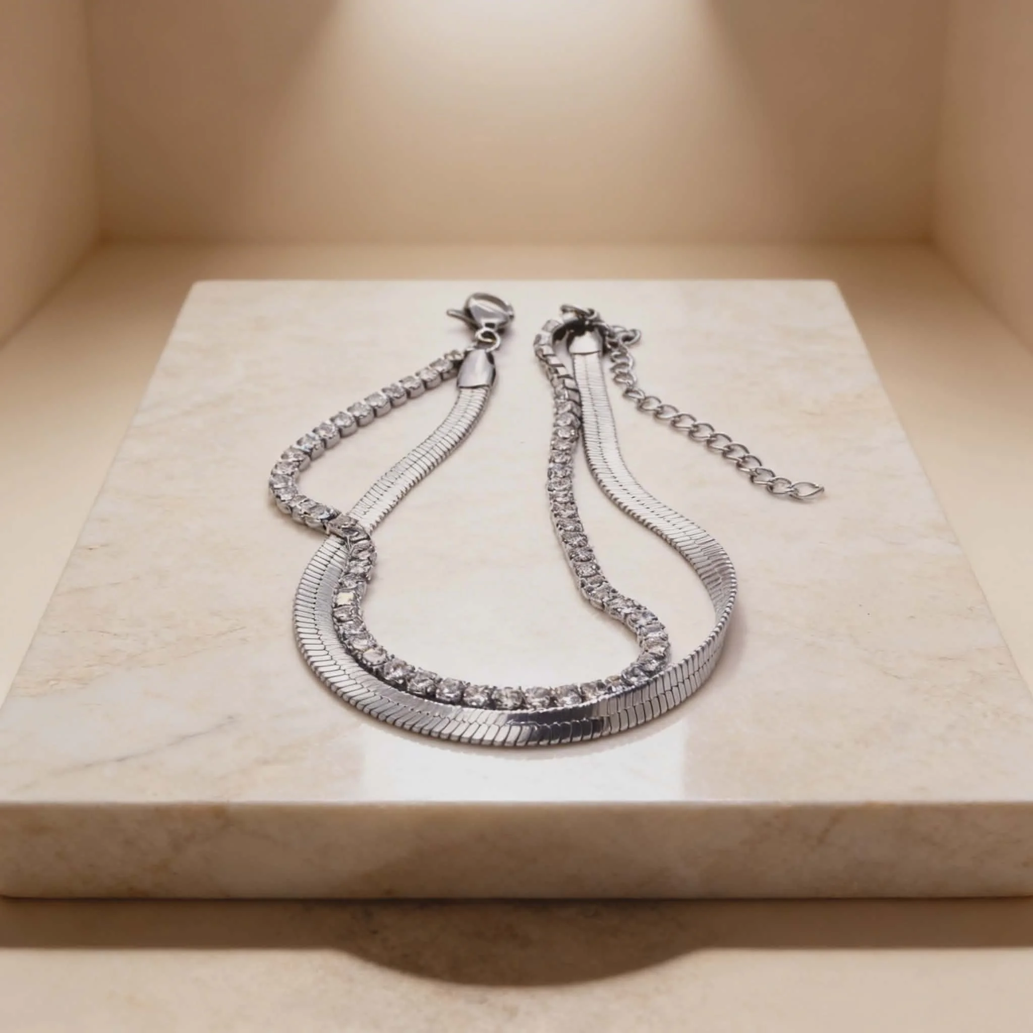 Φωτογραφία προϊόντος: LAVORE Silver Multi-Chain Bracelet with Crystal Riviera