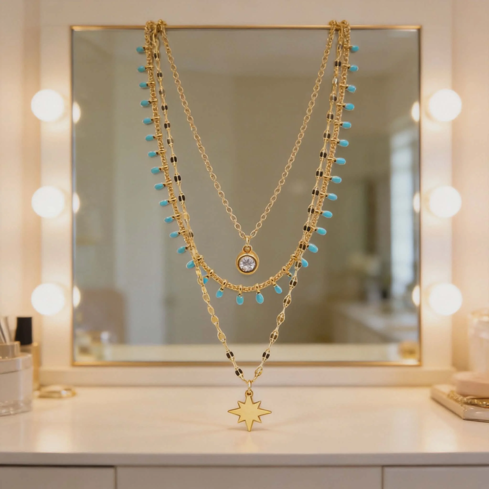 Φωτογραφία προϊόντος: LAVORE Triple Layer Gold Necklace with Enamel Accents