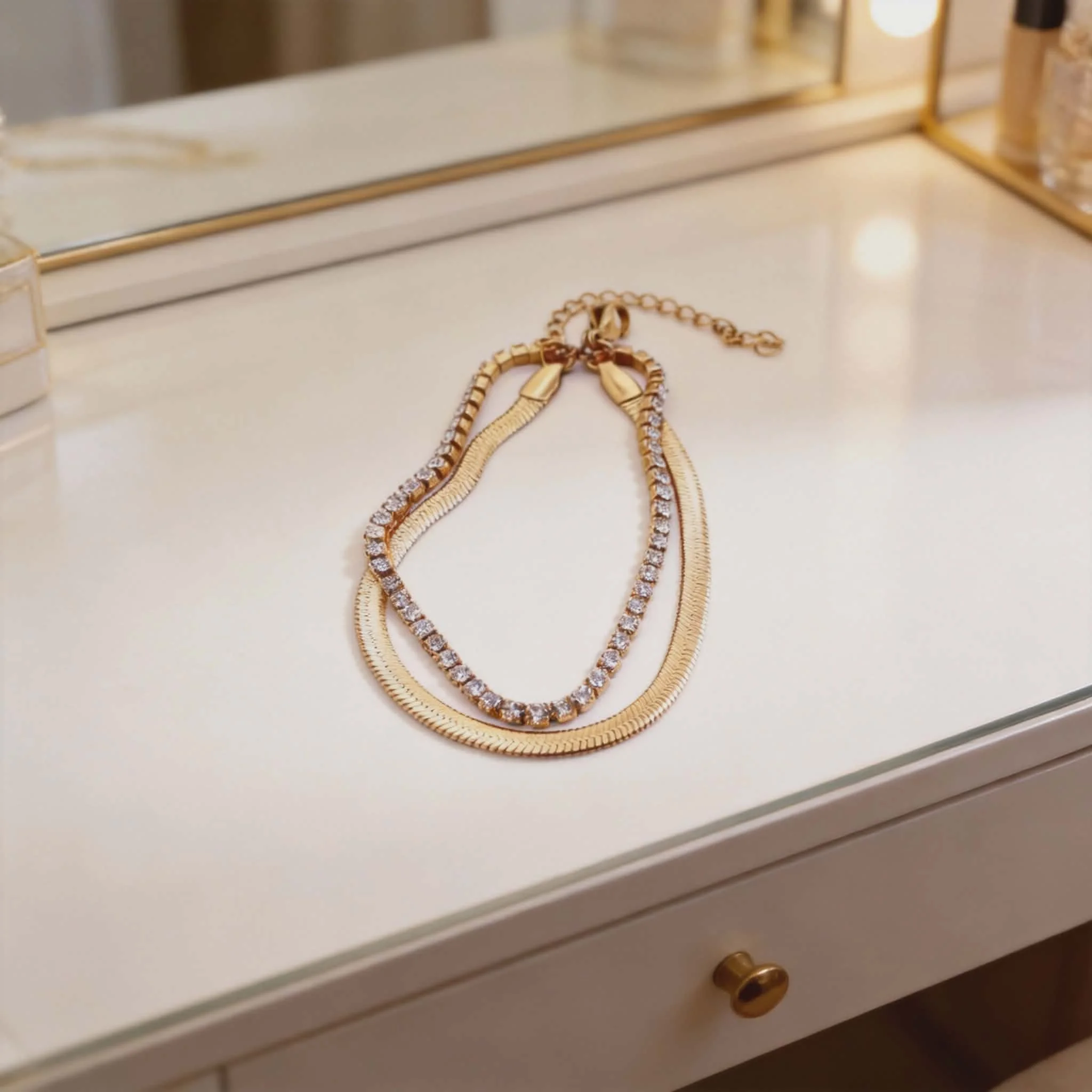 Φωτογραφία προϊόντος: LAVORE Gold Multi-Chain Bracelet with Crystal Riviera
