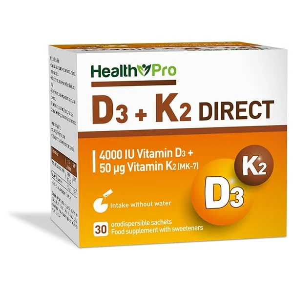 Φωτογραφία προϊόντος: Health Pro Vitamin D3 4000iu + K2 50μg Direct Διασπειρόμενη Σκόνη Χωρίς την Χρήση Νερού 30 Φακελίσκοι