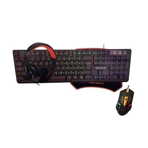Φωτογραφία προϊόντος: OEM Πλήρες σετ Gaming 4 σε 1 της AOAS με ενσύρματο πληκτρολόγιο, ακουστικά, ποντίκι και mousepad με RGB φωτισμό WB-1077