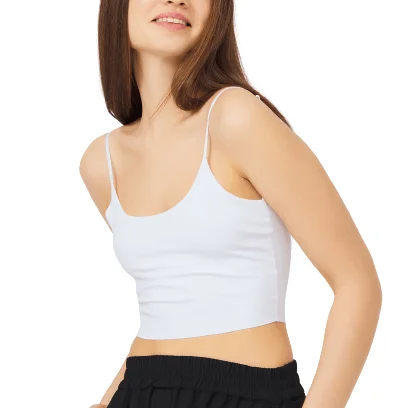 Φωτογραφία προϊόντος: Γυναικείο crop-top μπλουζάκι CottonHill με λεπτή τιράντα λευκό