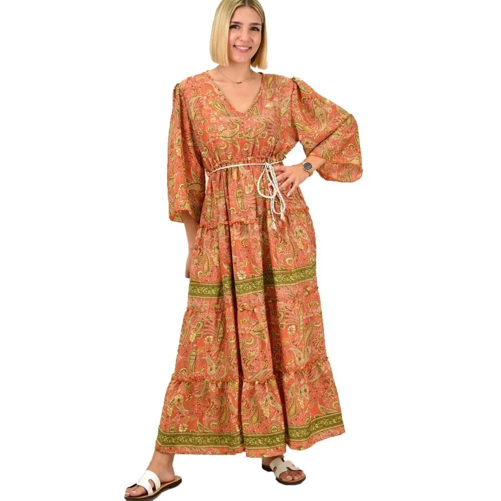 Φωτογραφία προϊόντος: Potre Γυναικείο φόρεμα boho με ζώνη / Πορτοκαλί