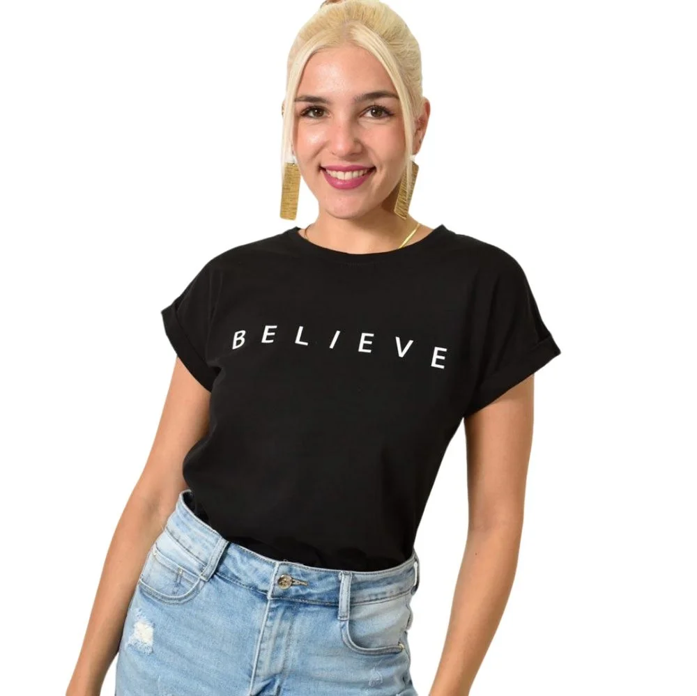 Φωτογραφία προϊόντος: Potre Γυναικείο T-shirt BELIEVE / Μαύρο