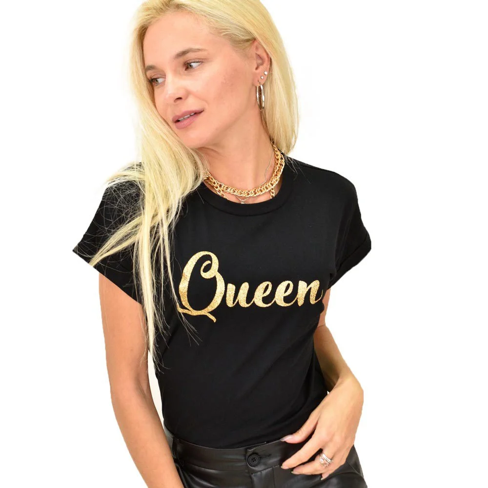Φωτογραφία προϊόντος: First Woman Γυναικείο T-shirt με χρυσό queen / Μαύρο