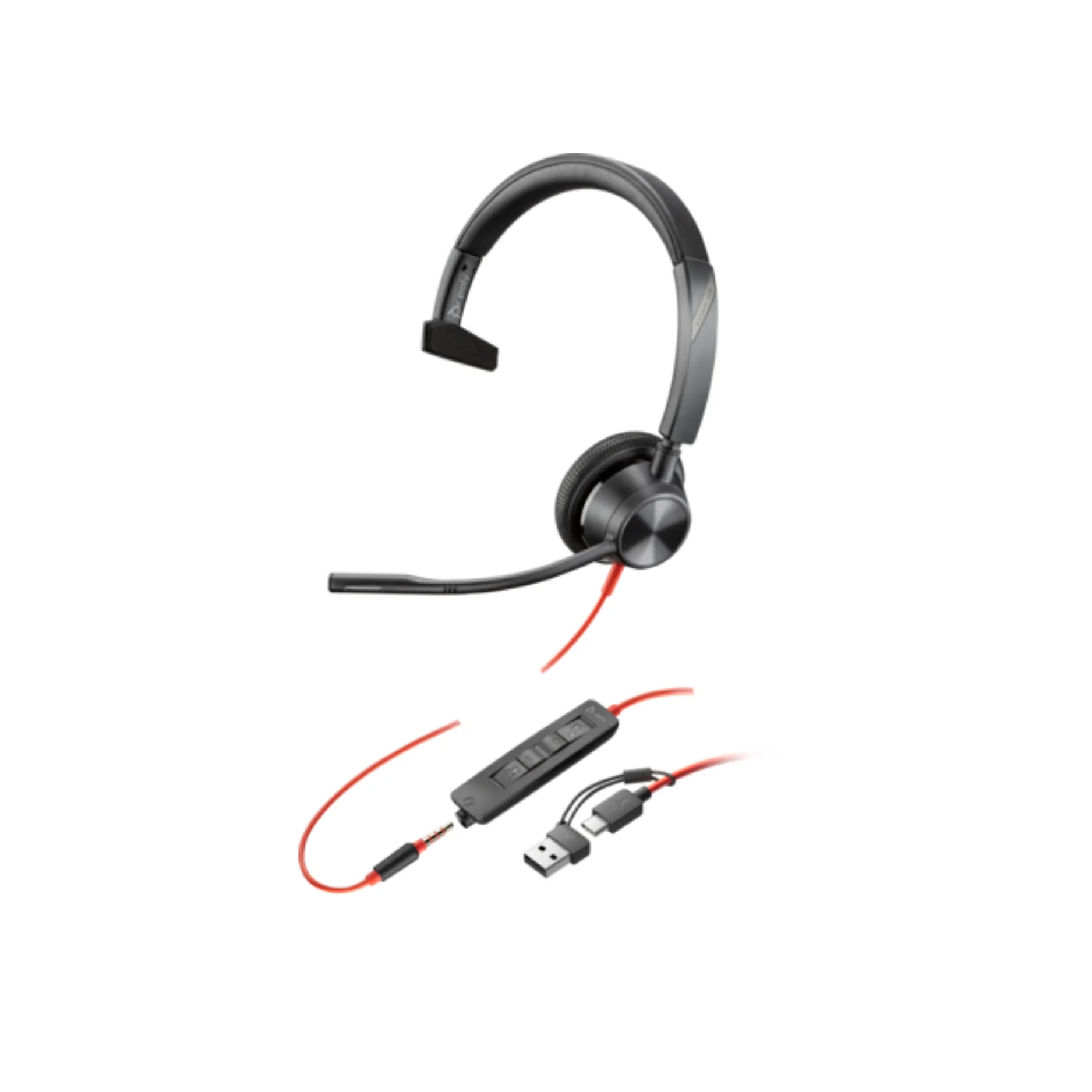 Φωτογραφία προϊόντος: POLY BLACKWIRE 3315 MONAURAL USB-C HEADSET +3.5MM PLUG +USB-C/A ADAPTER