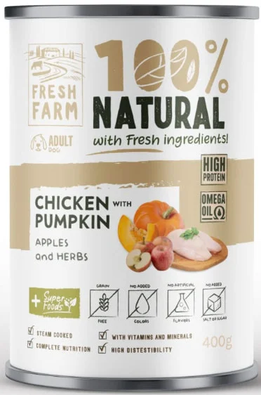 Φωτογραφία προϊόντος: Fresh Farm Πλήρης υγρή τροφή για ενήλικους σκύλους σε μορφή χονδοκομμένου πατέ με κοτόπουλο 400gr FRESH FARM (2069266)