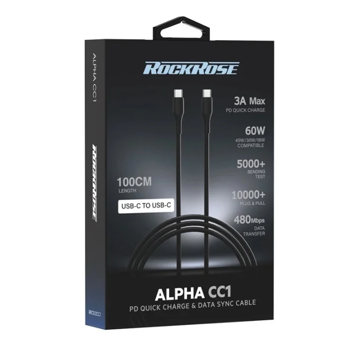 Φωτογραφία προϊόντος: ROCKROSE καλώδιο USB-C Alpha CC1, 3A 60W, 1m, μαύρο