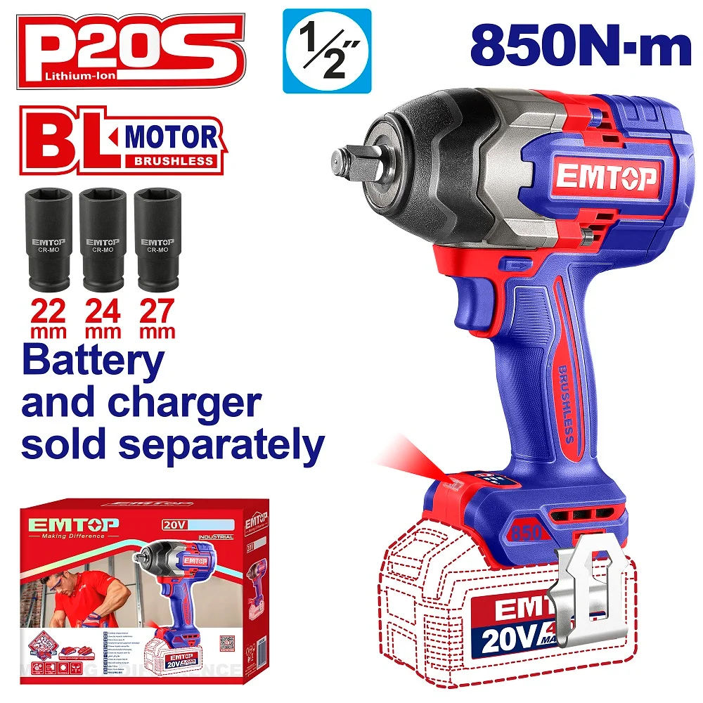 Φωτογραφία προϊόντος: EMTOP BRUSHLESS ΜΠΟΥΛΟΝΟΚΛΕΙΔΟ ΜΠΑΤΑΡΙΑΣ 20V/850NM ECIWL20851