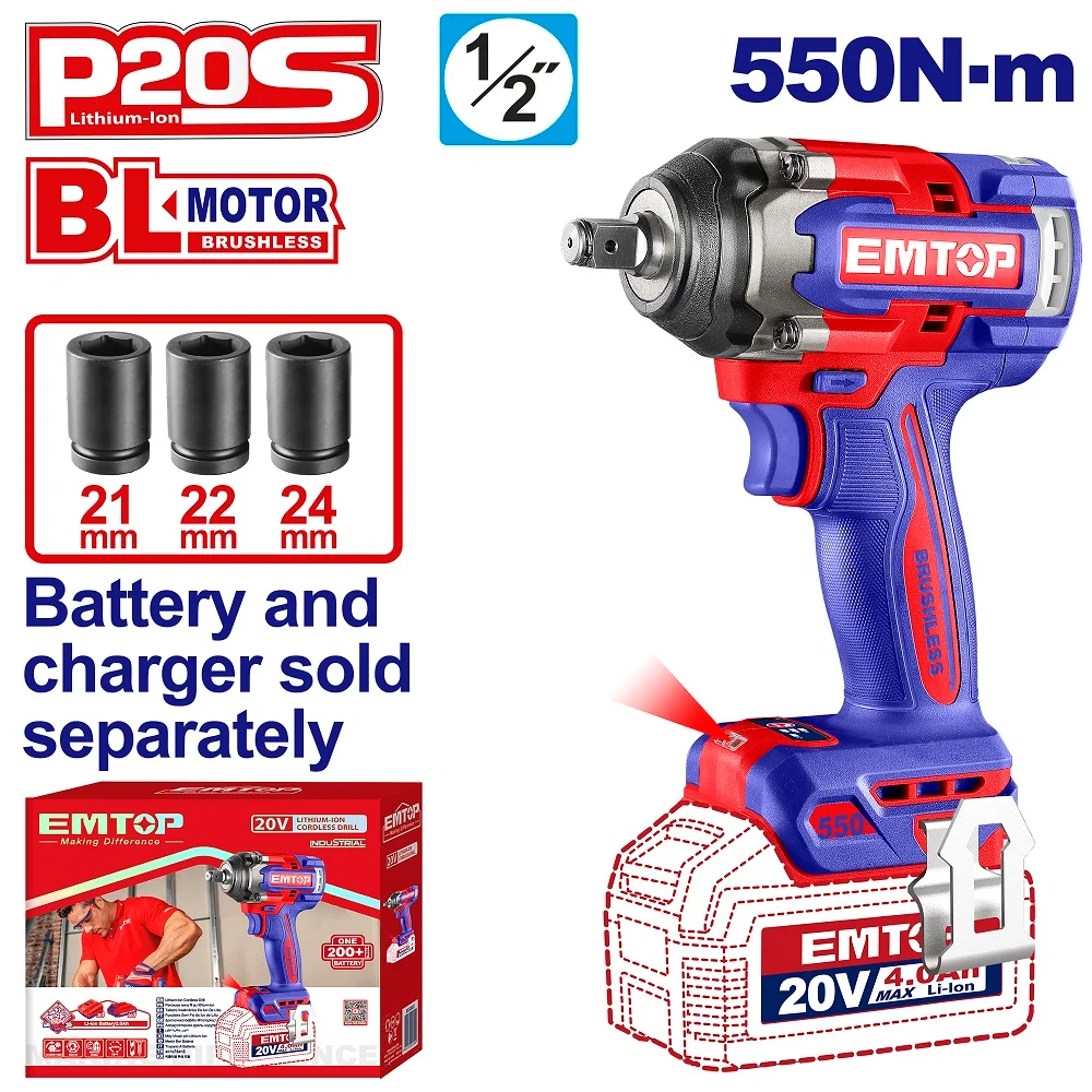 Φωτογραφία προϊόντος: EMTOP BRUSHLESS ΜΠΟΥΛΟΝΟΚΛΕΙΔΟ ΜΠΑΤΑΡΙΑΣ 20V/550NM ECIWL20551