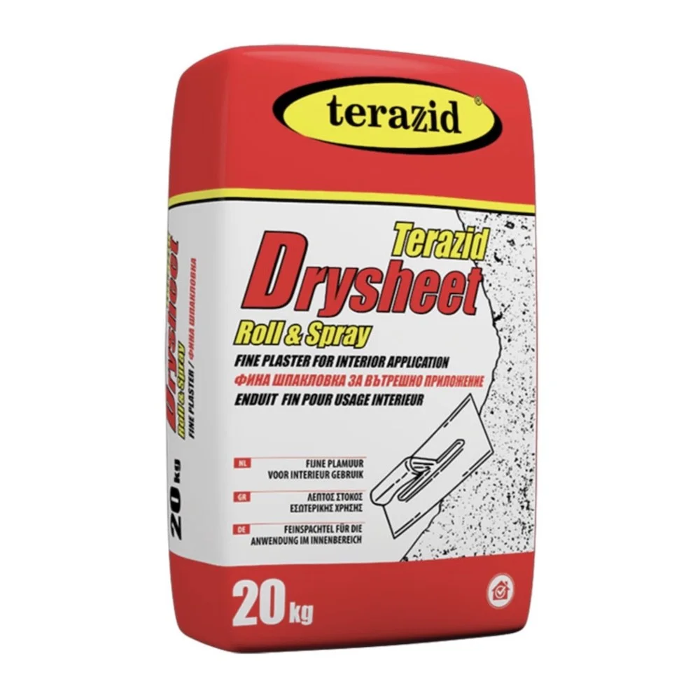 Φωτογραφία προϊόντος: Monotex Terazid Drysheet Λεπτόκοκκος στόκος εσωτερικής χρήσεως για λείους τοίχους 20 kg / DRYSHEET