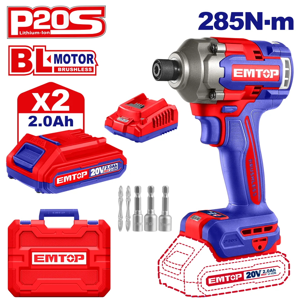 Φωτογραφία προϊόντος: EMTOP BRUSHLESS ΠΑΛΜΙΚΟ ΚΑΤΣΑΒΙΔΙ ΜΠΑΤΑΡΙΑΣ 20V/2x2Ah ECIRL2028E