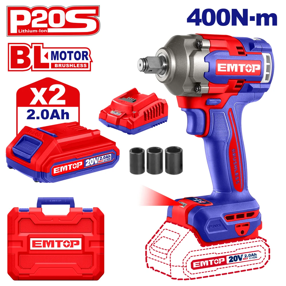Φωτογραφία προϊόντος: EMTOP BRUSHLESS ΜΠΟΥΛΟΝΟΚΛΕΙΔΟ ΜΠΑΤΑΡΙΑΣ 20V/2x2Ah ECIWL2040E