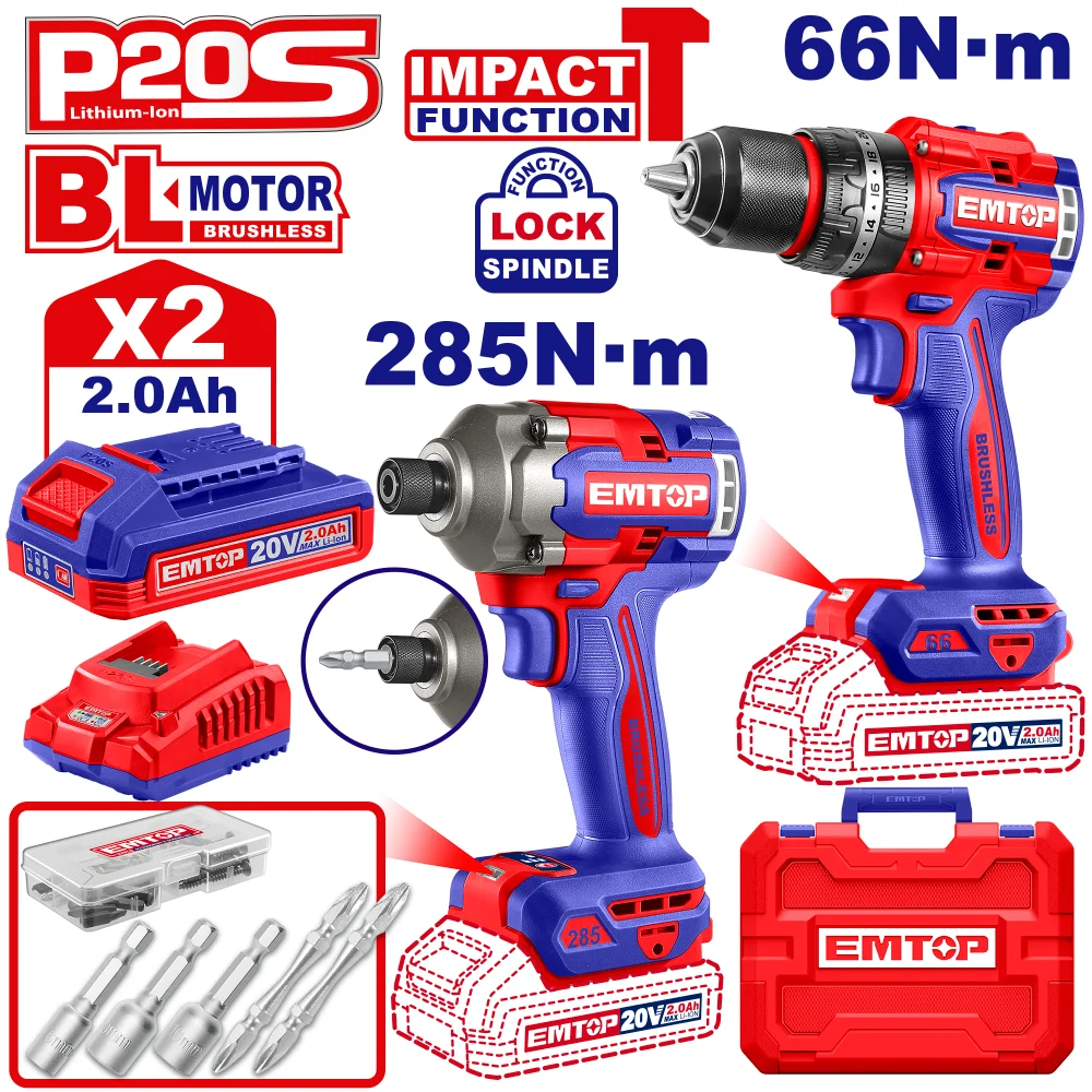 Φωτογραφία προϊόντος: EMTOP ΠΑΚΕΤΟ ΠΡΟΣΦΟΡΑΣ BRUSHLESS ΔΡΑΠΑΝΟΚΑΤΣΑΒΙΔΟ ΚΡΟΥΣΤΙΚΟ ΚΑΙ ΠΑΛΜΙΚΟ ΚΑΤΣΑΒΙΔΙ 20V 2Χ2ΑΗ ECKL20277