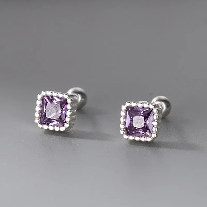 Φωτογραφία προϊόντος: Peach Jewelry Σκουλαρίκι Ασήμι 925 Ρόδιο Τετράγωνο Μωβ Κρύσταλλος