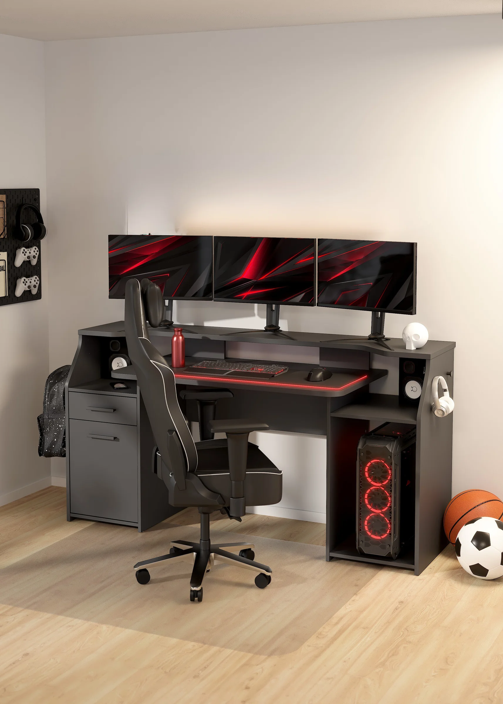 Φωτογραφία προϊόντος: INSIDE Function Plus γραφείο gaming με 1 πόρτα και 1 συρτάρι 171x62,2x89,2εκ. Γκρι