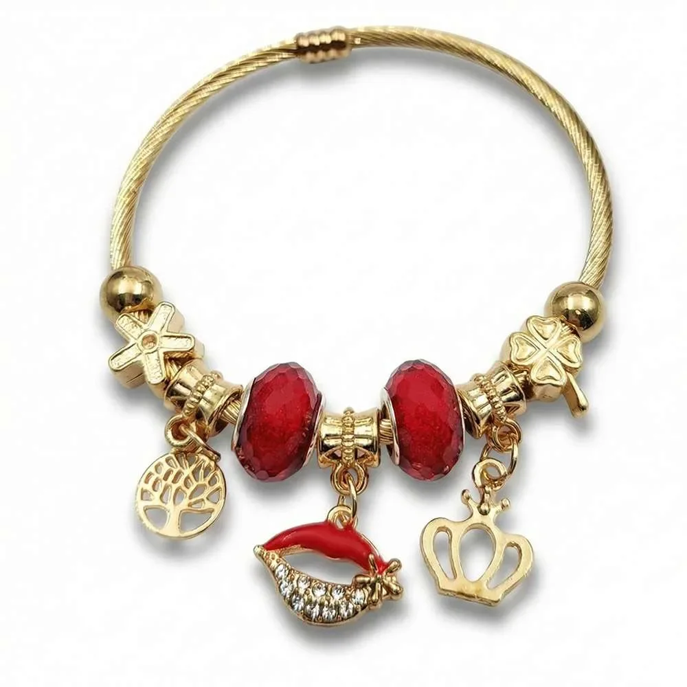 Φωτογραφία προϊόντος: OEM Red lips charms gold bracelet