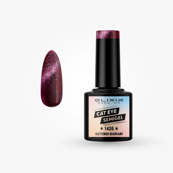 Φωτογραφία προϊόντος: Elixir Makeup Elixir Make-Up Semigel Nail Polish (Glittered eggplant)#1426 8ml