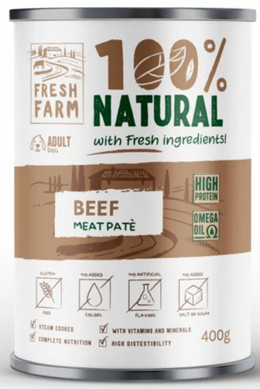 Φωτογραφία προϊόντος: Fresh Farm Πλήρης υγρή τροφή για ενήλικους σκύλους σε μορφή απαλού πατέ με μοσχάρι 400gr FRESH FARM (2069262)