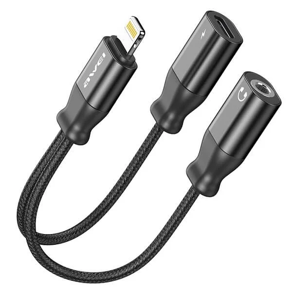 Φωτογραφία προϊόντος: AWEI Αντάπτορας Lightning σε Lightning & 3.5mm CL-73 2A - Μαύρο