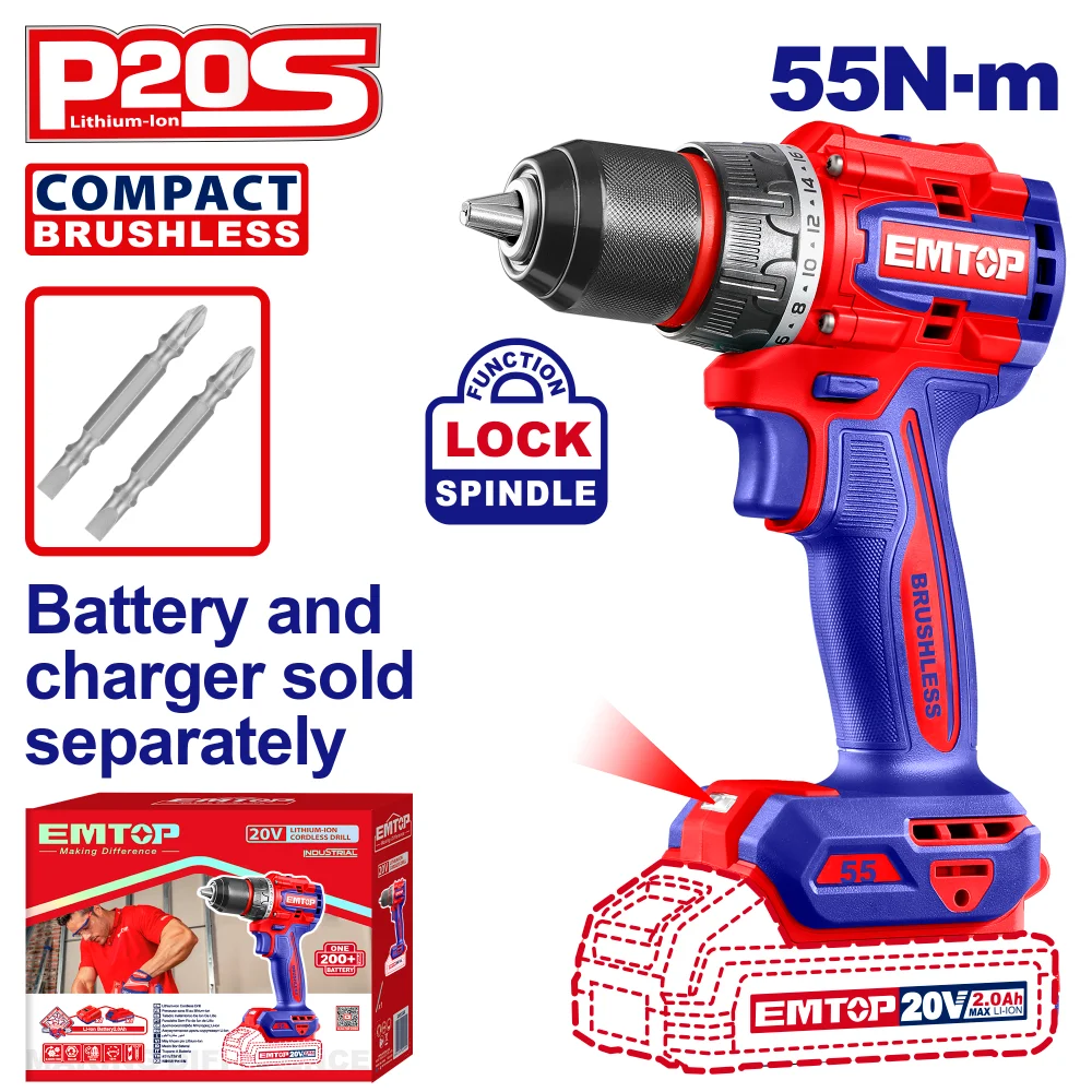 Φωτογραφία προϊόντος: EMTOP BRUSHLESS ΔΡΑΠΑΝΟΚΑΤΣΑΒΙΔΟ ΜΠΑΤΑΡΙΑΣ ΛΙΘΙΟΥ 20V/55Νm ECDL205581