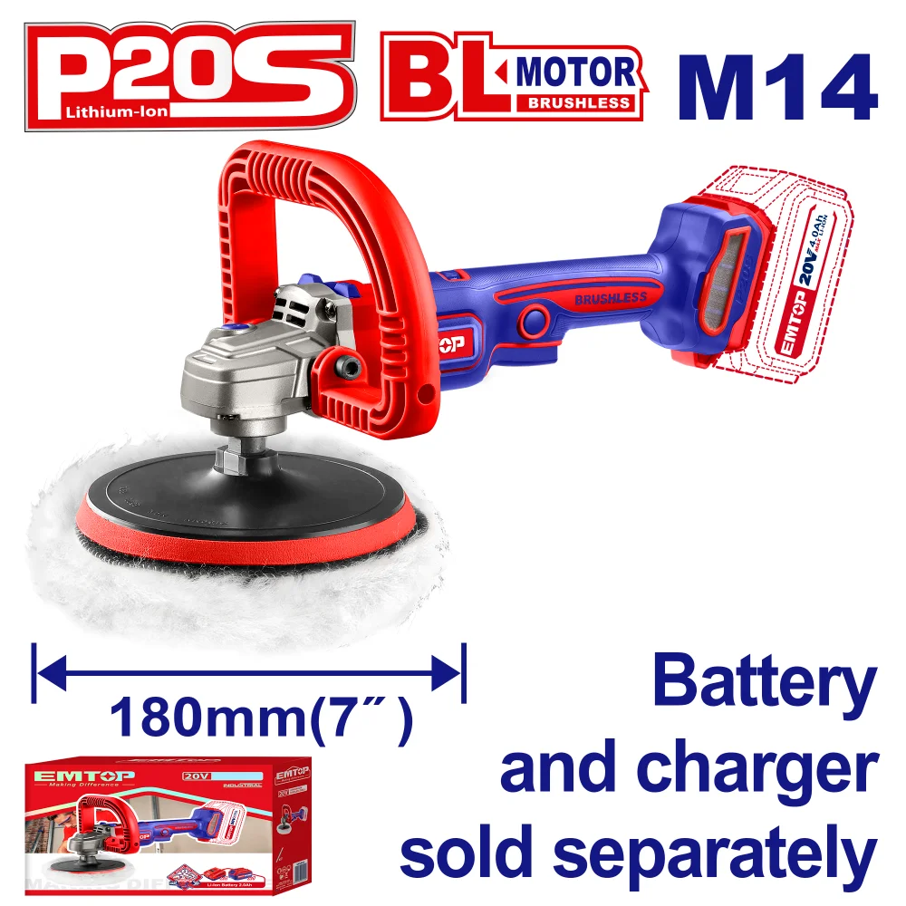 Φωτογραφία προϊόντος: EMTOP BRUSHLESS ΑΛΟΙΦΑΔΟΡΟΣ 20V 180MM ELAP2018