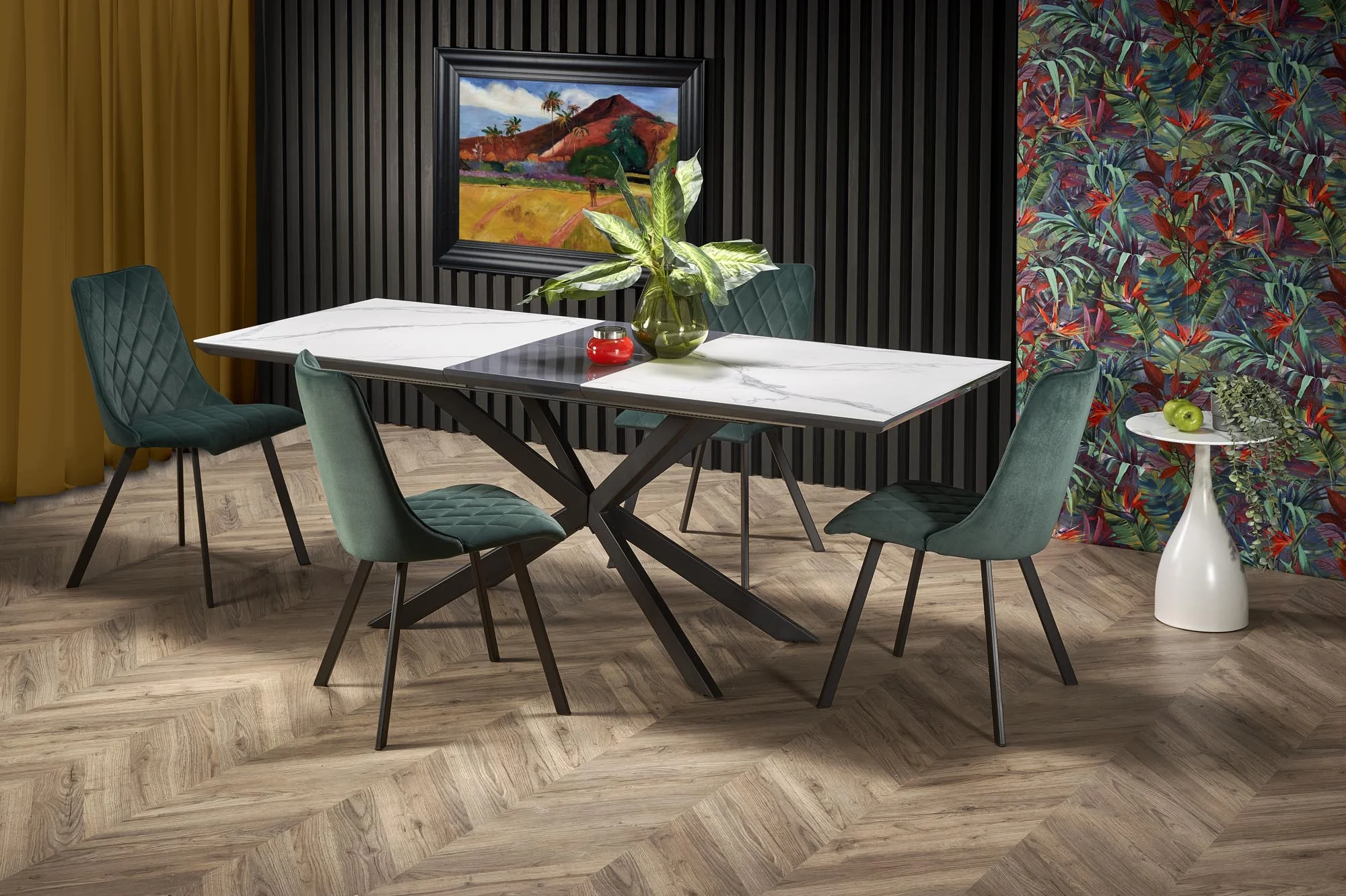 Φωτογραφία προϊόντος: DIESEL extension table, color: top - white marble / dark grey, legs - black DIOMMI V-CH-DIESEL-ST