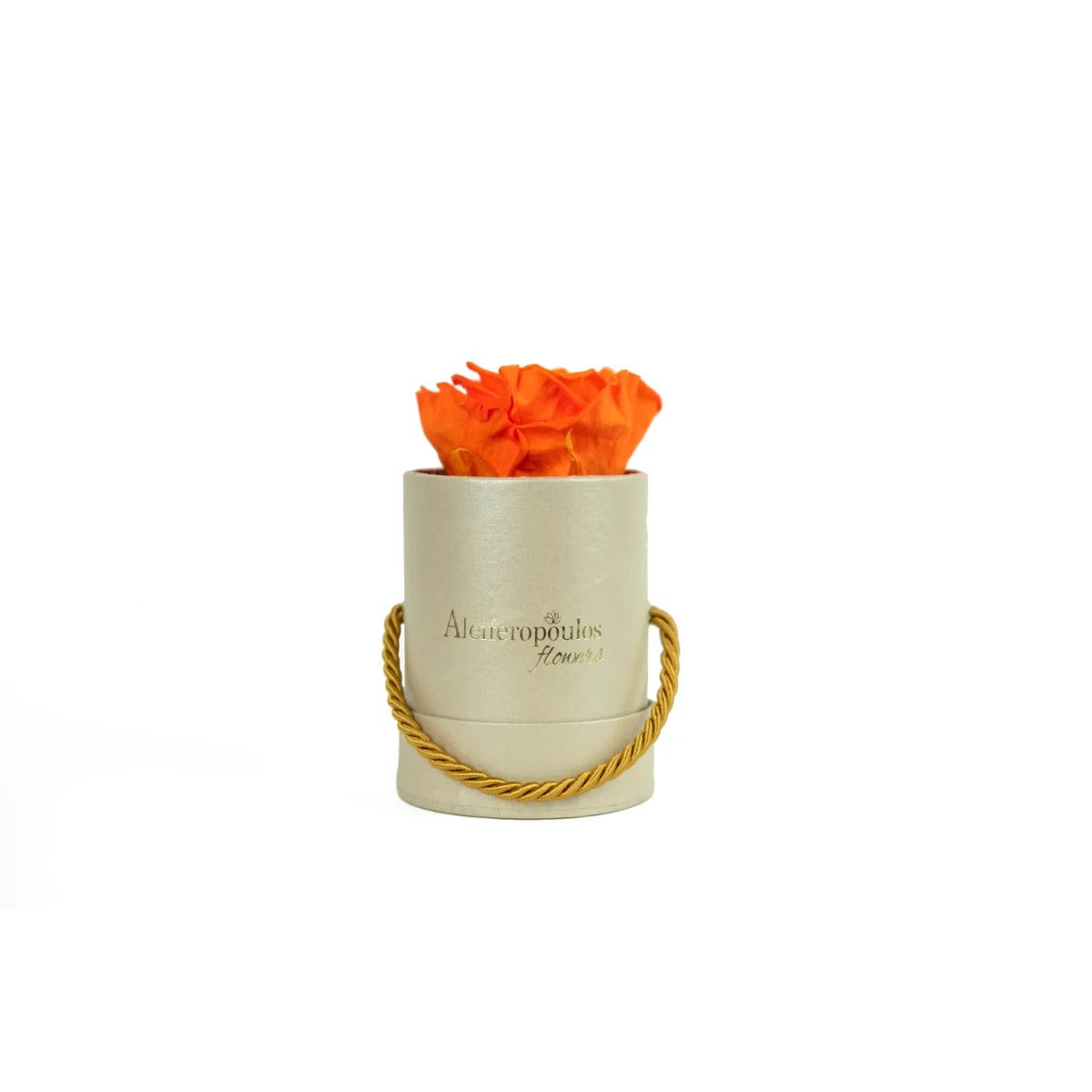 Φωτογραφία προϊόντος: Aleiferopoulos Flowers Dejuiced Forever Orange Rose In Luxury Ecru Forever Rose Box (RB145)