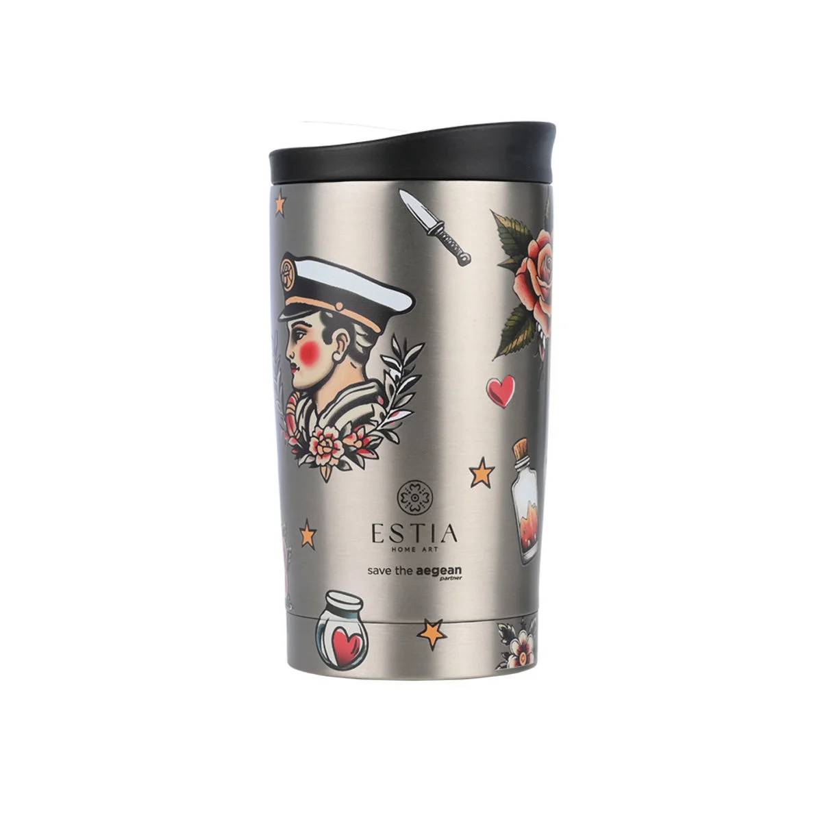 Φωτογραφία προϊόντος: ESTIA HOME ESTIA ΘΕΡΜΟΣ TRAVEL MUG SAVE THE AEGEAN 350ml OLD SCHOOL INK