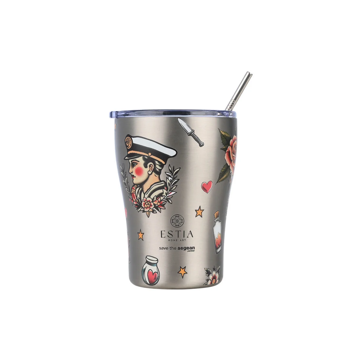 Φωτογραφία προϊόντος: ESTIA HOME ESTIA ΘΕΡΜΟΣ COFFEE MUG SAVE THE AEGEAN 350ml OLD SCHOOL INK