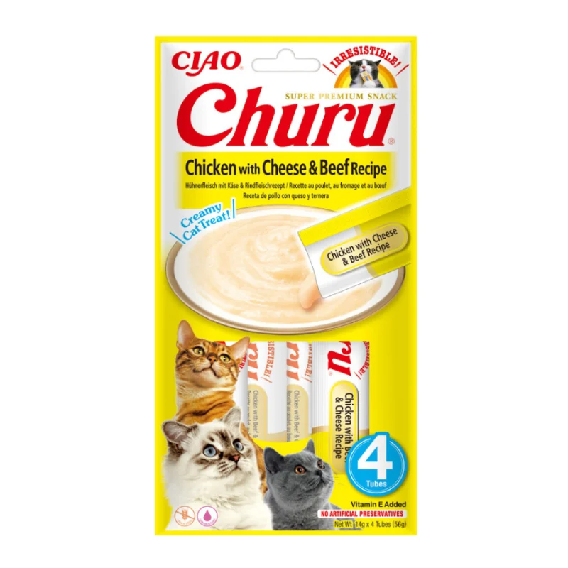 Φωτογραφία προϊόντος: Churu Cat Treats Churu Cat Κρεμώδης Λιχουδιά Cheese + Beef 56gr