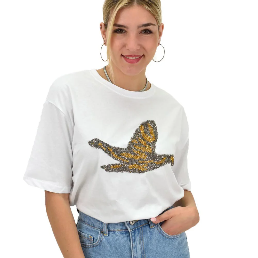Φωτογραφία προϊόντος: Potre Γυναικείο T-shirt με στρας σε διχρωμία / Λευκό