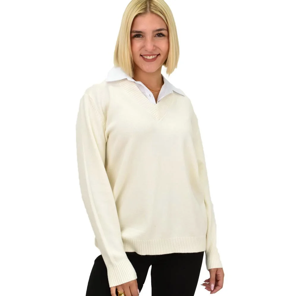 Φωτογραφία προϊόντος: Potre Γυναικεία oversized μπλούζα με γιακά / Εκρού