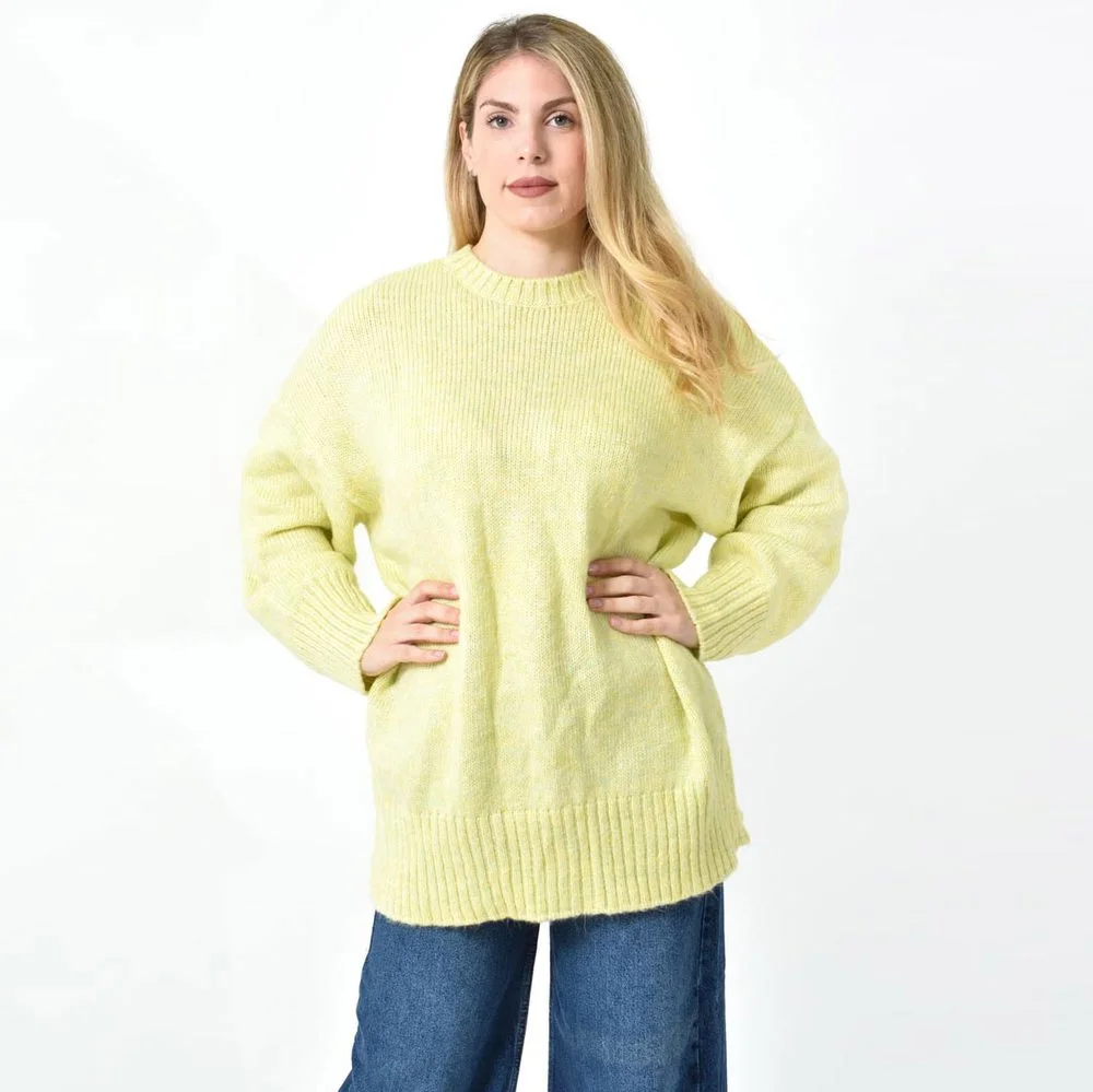Φωτογραφία προϊόντος: Potre Oversized Πλεκτή Μπλούζα με Στρογγυλή Λαιμόκοψη & Ριμπ Λεπτομέρειες / Κίτρινο