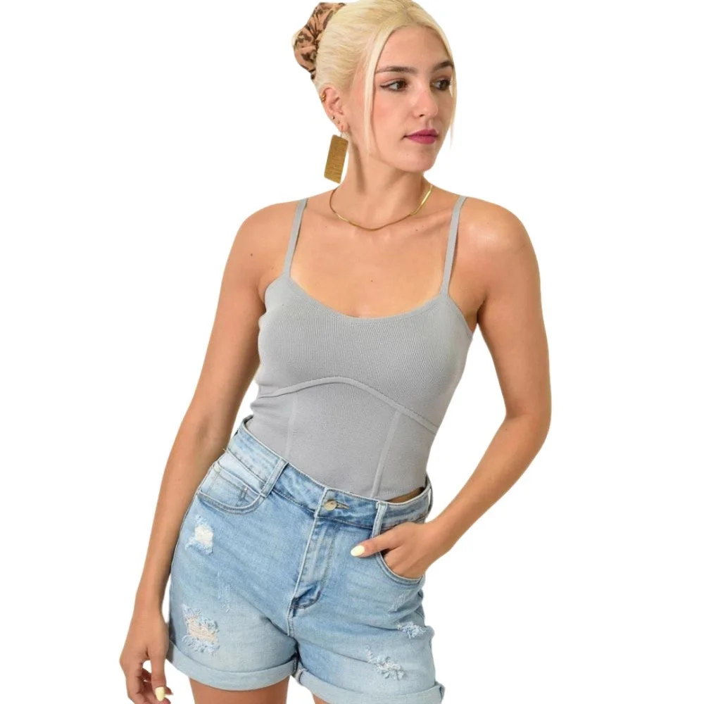 Φωτογραφία προϊόντος: Potre Crop top πλεκτό με λεπτές τιράντες / Γκρι Μπεζ