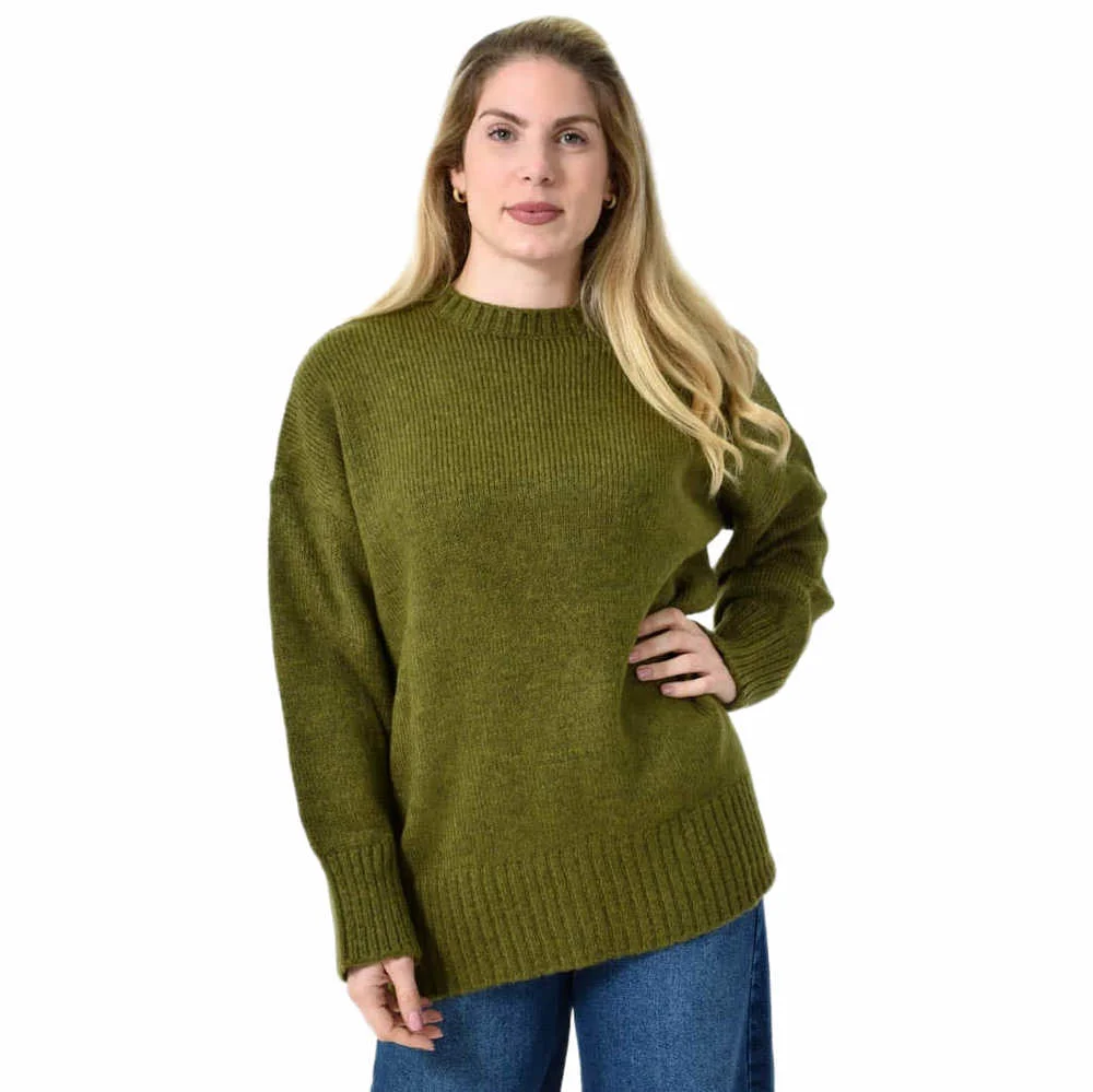 Φωτογραφία προϊόντος: Potre Oversized Πλεκτή Μπλούζα με Στρογγυλή Λαιμόκοψη & Ριμπ Λεπτομέρειες / Χακί