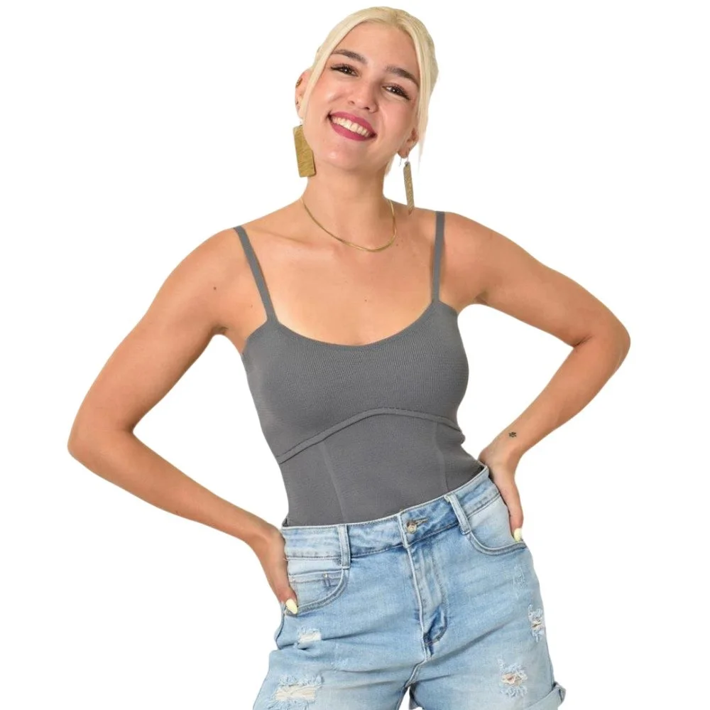 Φωτογραφία προϊόντος: Potre Crop top πλεκτό με λεπτές τιράντες / Γκρι