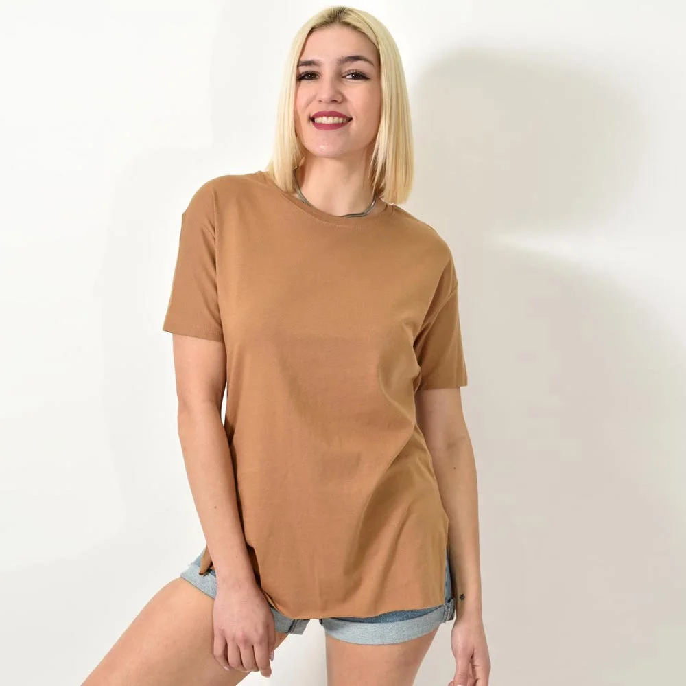 Φωτογραφία προϊόντος: First Woman T-shirt μονόχρωμο oversized / Καφέ