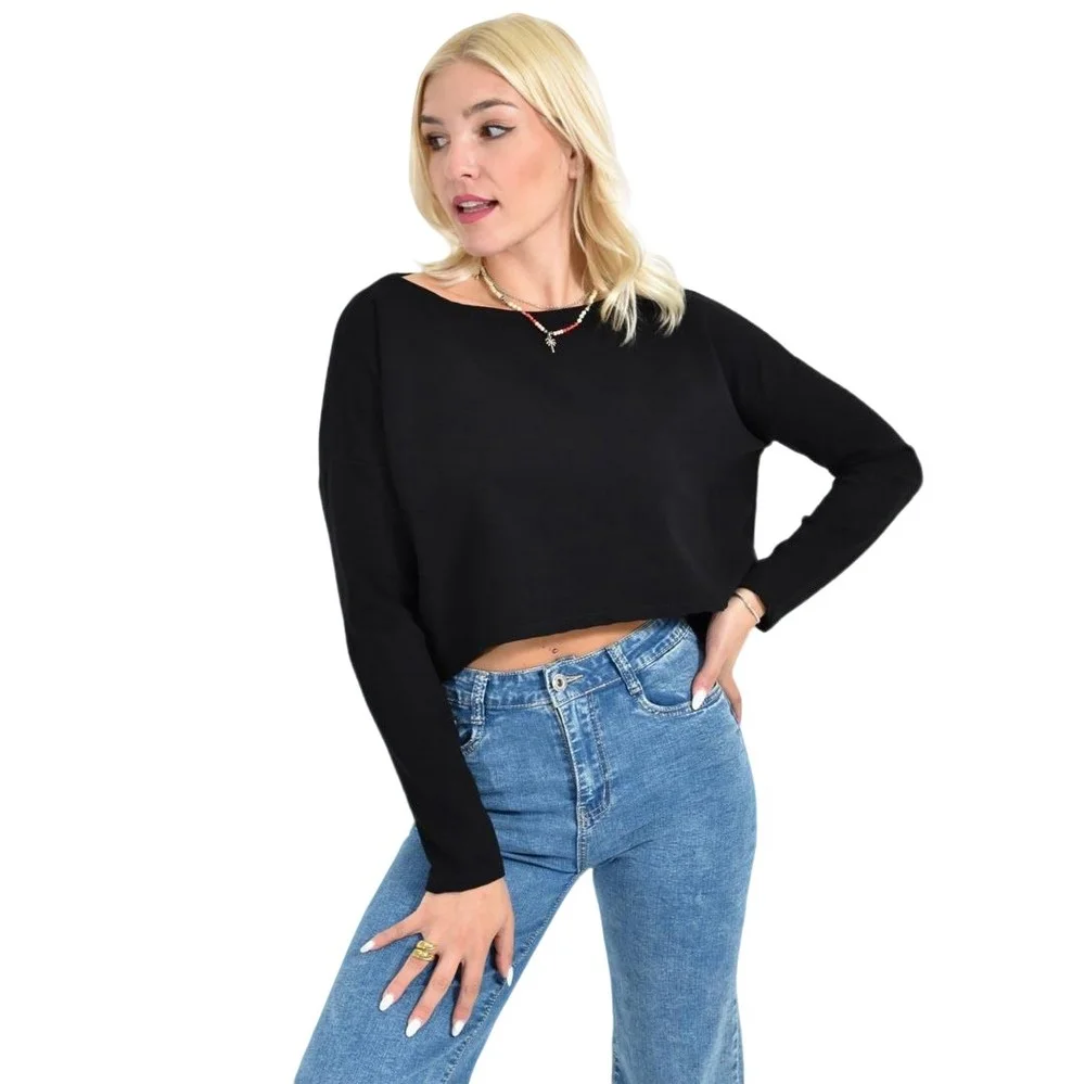 Φωτογραφία προϊόντος: Potre Γυναικείο Cropped Μπλουζάκι με Μακριά Μανίκια / Μαύρο