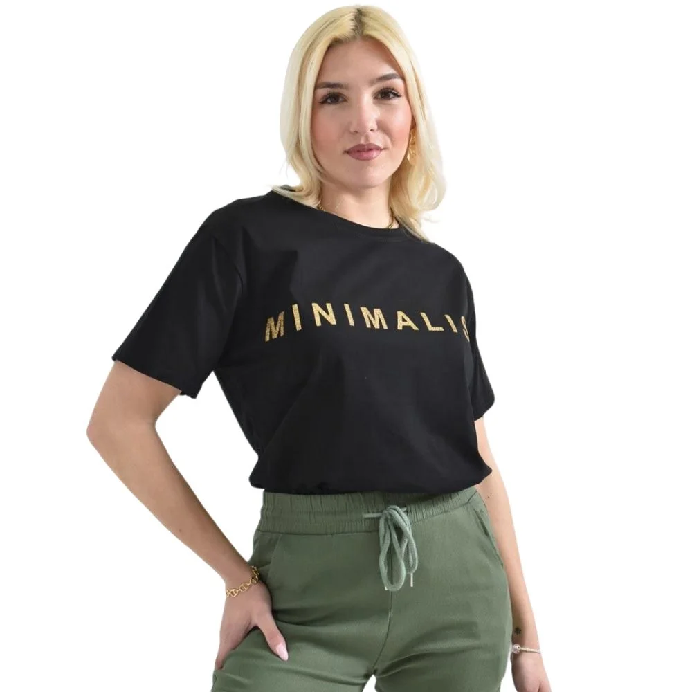 Φωτογραφία προϊόντος: Potre Γυναικείο T-shirt με χρυσό τύπωμα MINIMALIST / Μαύρο