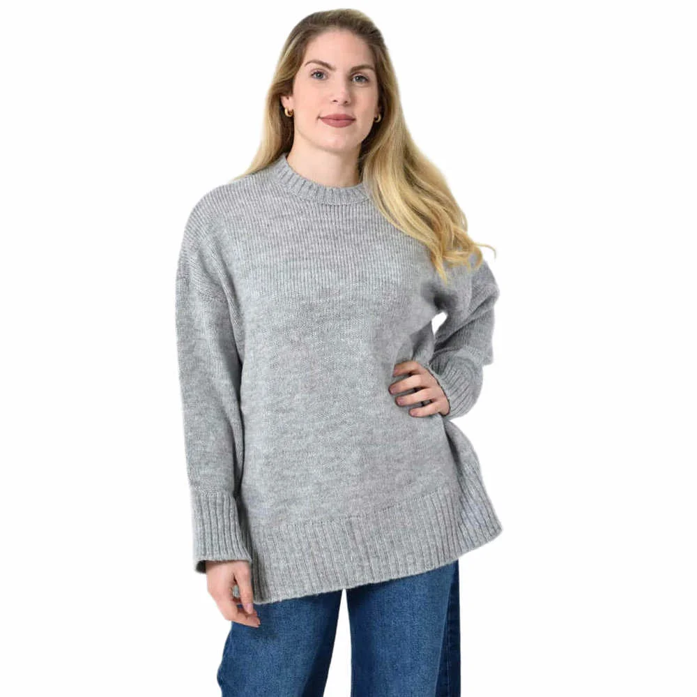 Φωτογραφία προϊόντος: Potre Oversized Πλεκτή Μπλούζα με Στρογγυλή Λαιμόκοψη & Ριμπ Λεπτομέρειες / Γκρι