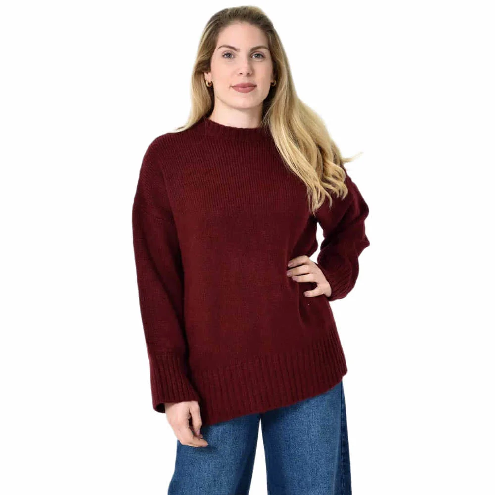 Φωτογραφία προϊόντος: Potre Oversized Πλεκτή Μπλούζα με Στρογγυλή Λαιμόκοψη & Ριμπ Λεπτομέρειες / Μπορντώ