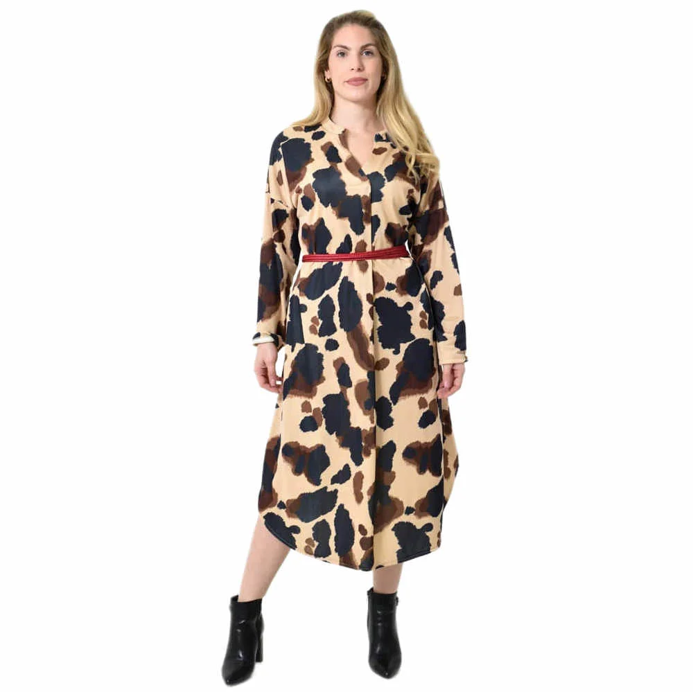 Φωτογραφία προϊόντος: Potre Midi Σεμιζιέ Φόρεμα Abstract Animal Print - Άνετη Γραμμή / Μπλε Σκούρο