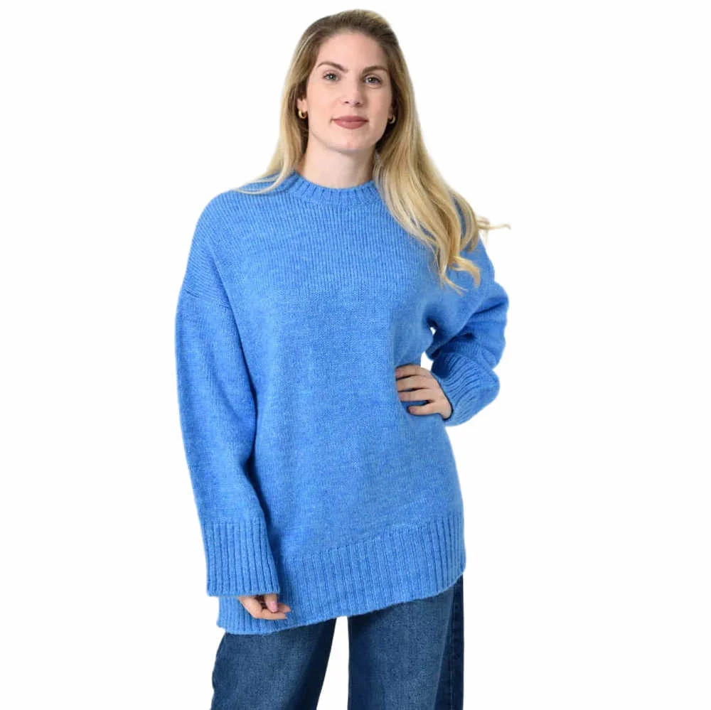 Φωτογραφία προϊόντος: Potre Oversized Πλεκτή Μπλούζα με Στρογγυλή Λαιμόκοψη & Ριμπ Λεπτομέρειες / Γαλάζιο