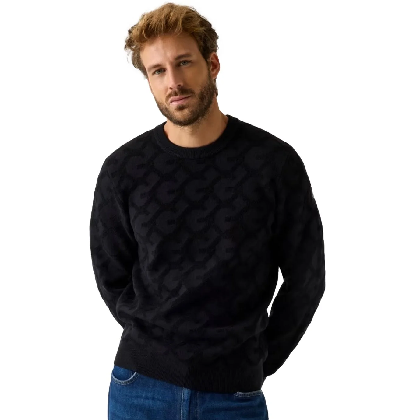 Φωτογραφία προϊόντος: Πουλόβερ Embossed jacquard logo Guess harris zip ανδρικό μαύρο