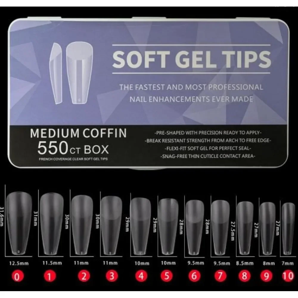 Φωτογραφία προϊόντος: Gold Line Beauty Salon Pro Soft Gel Tips 500τμχ Medium Coffin για επιμήκυνση by GL