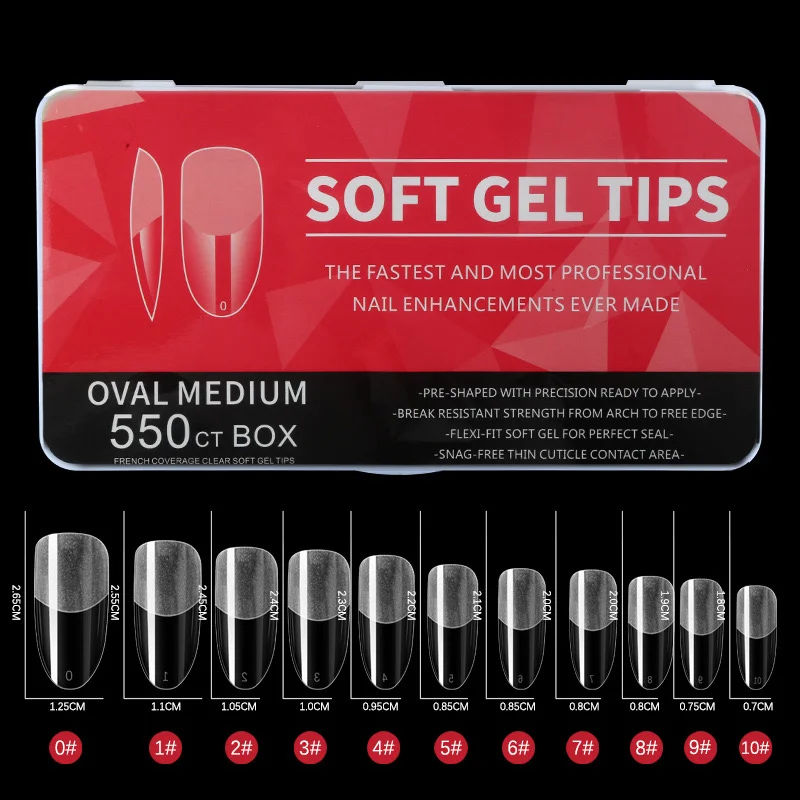 Φωτογραφία προϊόντος: Gold Line Beauty Salon Pro Soft Gel Tips 500τμχ Medium Oval για επιμήκυνση by GL